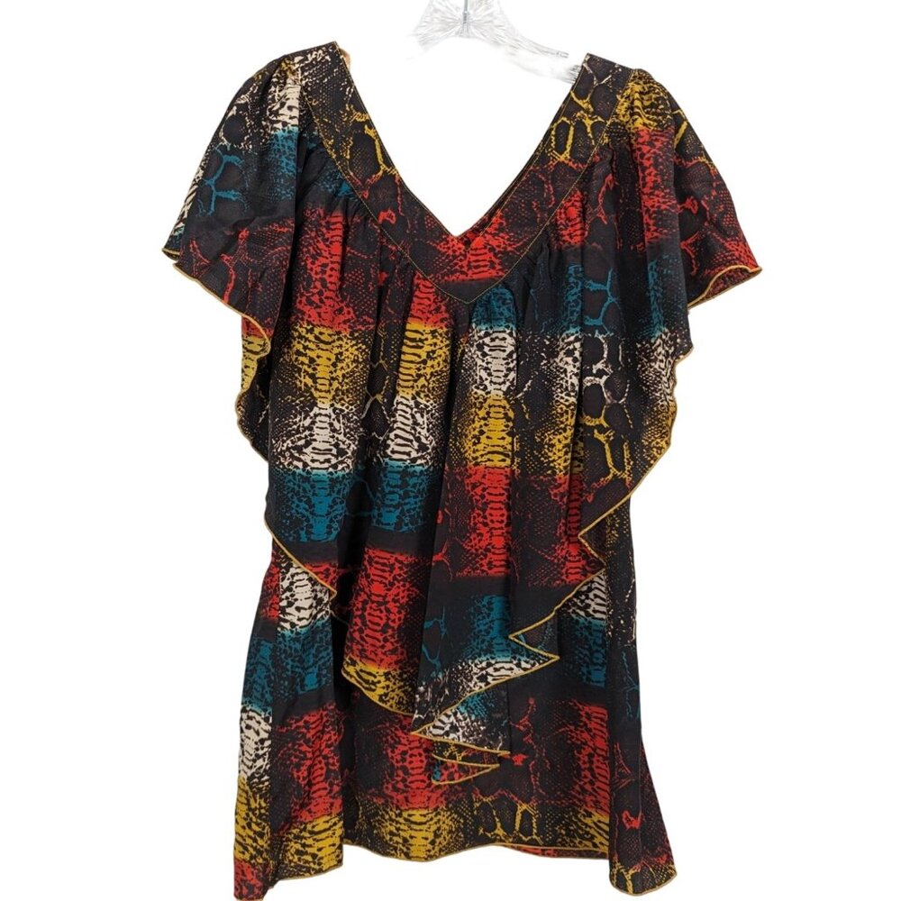 Passports Ruffled snake print colorful Summer Bohemian Gyspy Tunic‎ size Medium